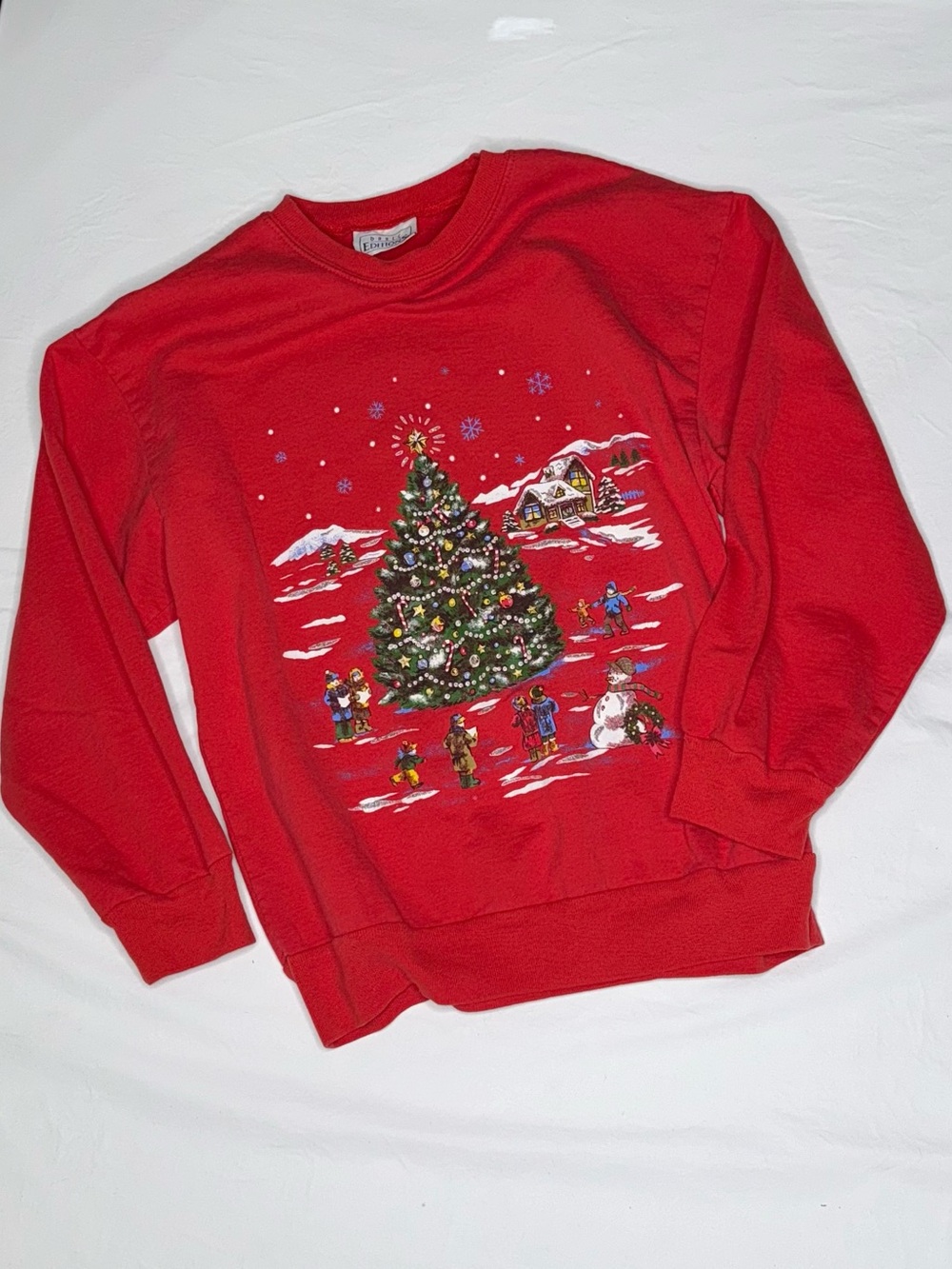 Basic Editions - Vintage Red Christmas Tree Crewneck Sweater